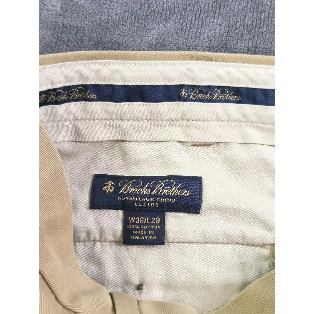 Brooks Brothers Advantage Chino Elliot Men's Sz 36x29 Pleated Khaki Pants Tan